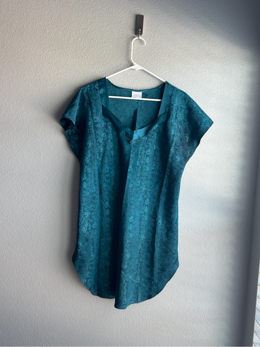Teal Floral Lace V-Neck Short Sleeve Night Slip NO SIZE TAG
